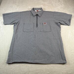 Ben Davis Mens L 1/4 Zip Black White Striped Shirt Made in USA Garage Pullover